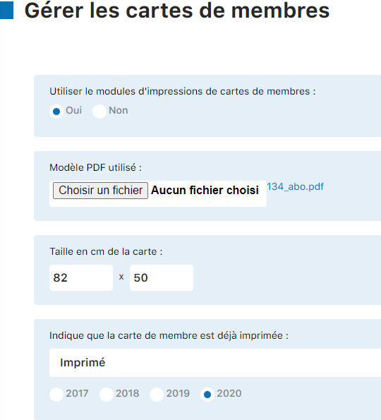 Interface de personnalisation des cartes